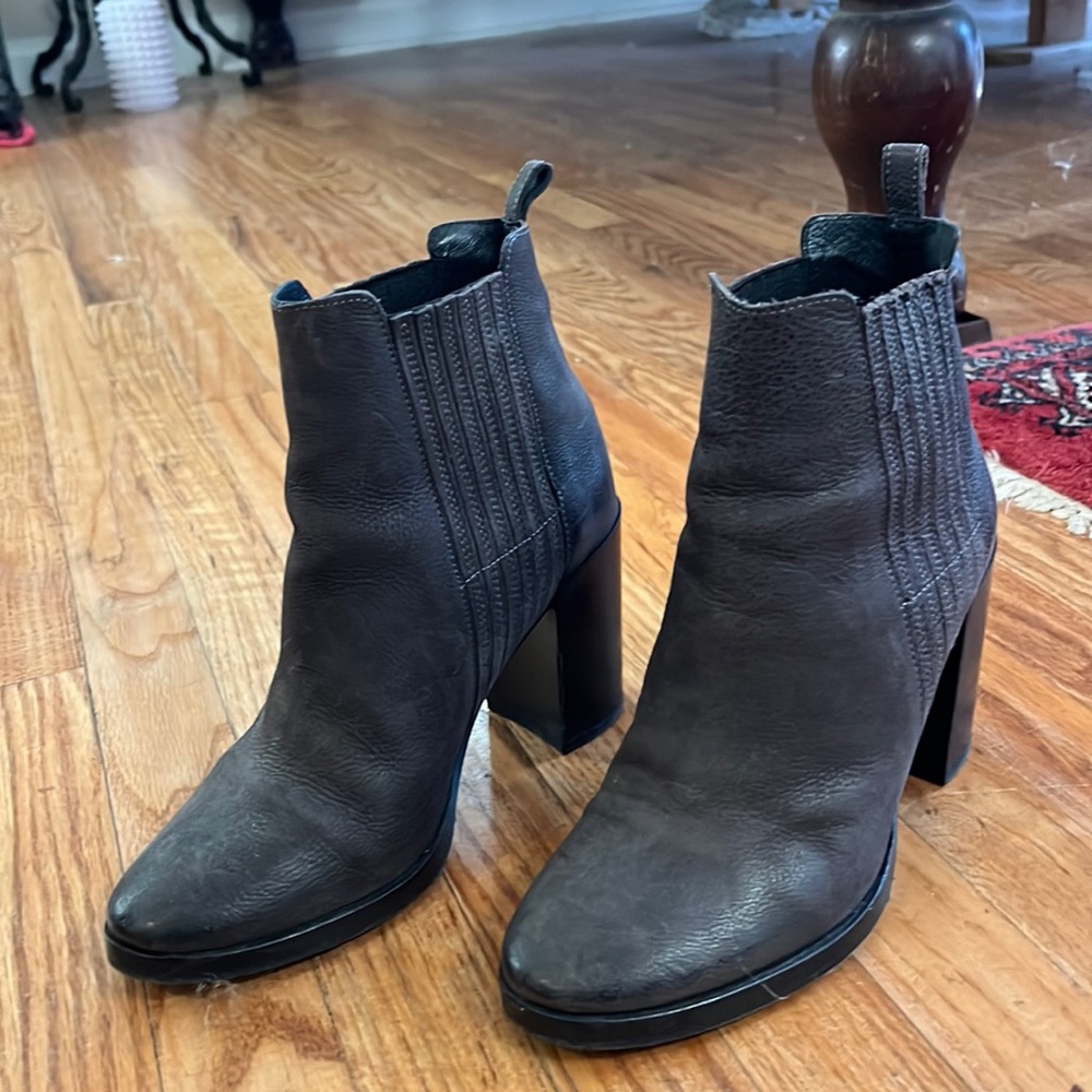 Allsaints, size 38 Dark matte brown/grey leather bootie